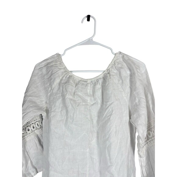 Lungo L'arno Blouse Women Large White Bell Sleeve Boho Linen Minimalist Cottage - Picture 7 of 10